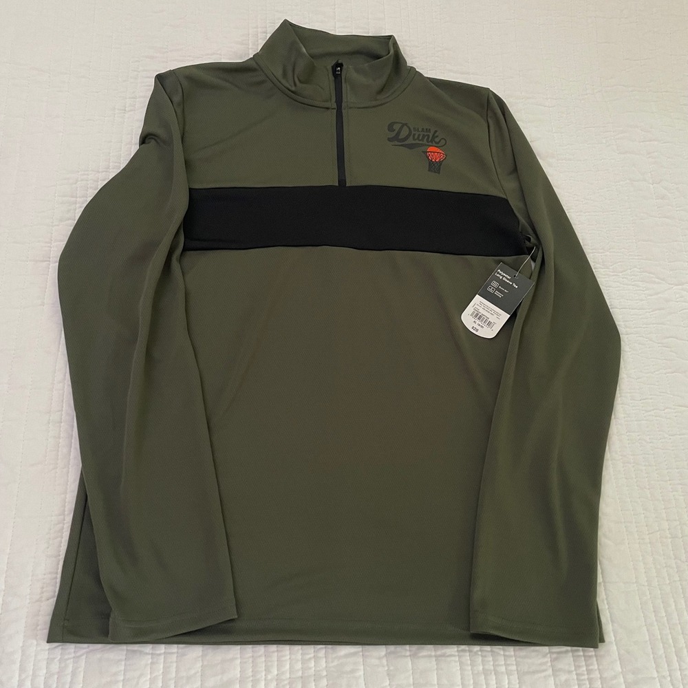 Xersion Mens XL 18/20 Quarter Zip Long Sleeve Quick-Dri Slam Dunk Green Black